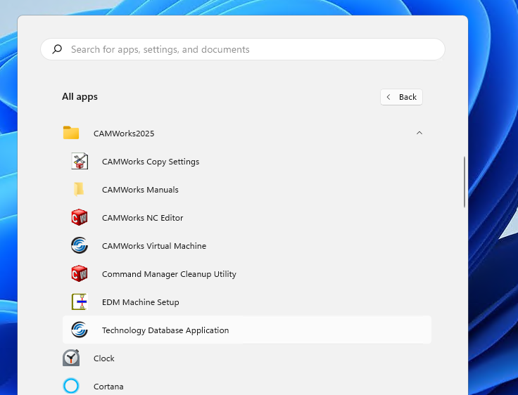 Launch CAMWorks TechDB application