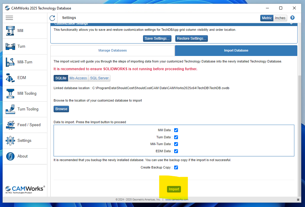 Import complete confirmation